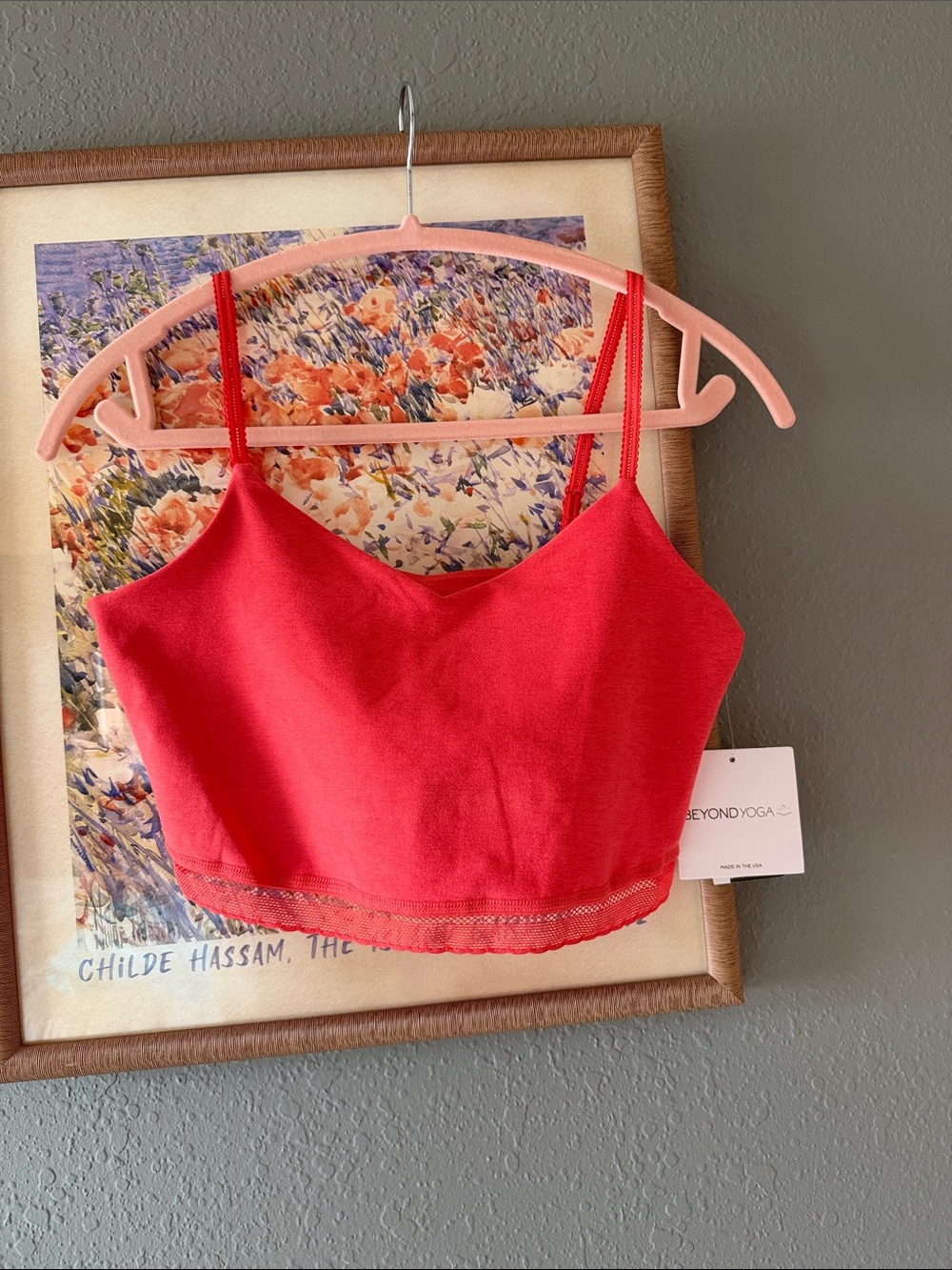 Beyond Yoga Red Lace-Trim Cropped Cami